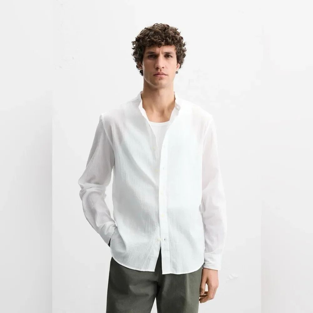 Zara Man Creme Mandarin 100% Cotton Button Down Sz L